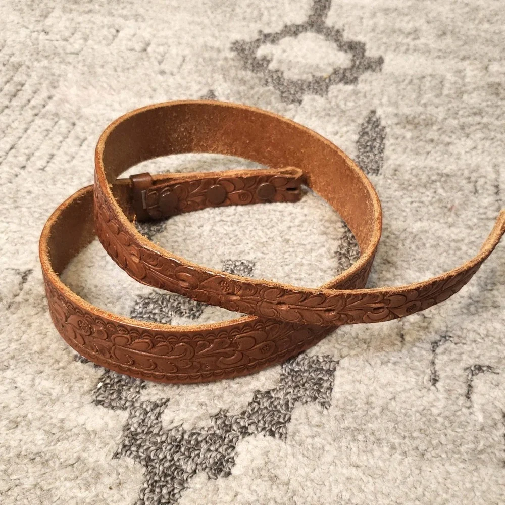 Saddle Craft by Tex Tan Full Grain Cowhide Stamped Leather Belt size 28